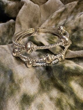 Silver-Tone Crystal/glass Bead Cuff Bracelet - Women Jewelry